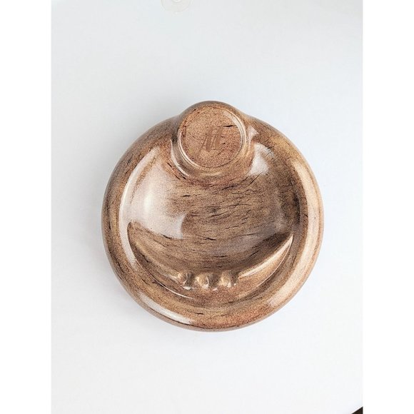 Large 9" Round Tan Ceramic Ashtray Gold Monogram M Dresser Cigar Bowl Catchall - Picture 3 of 10